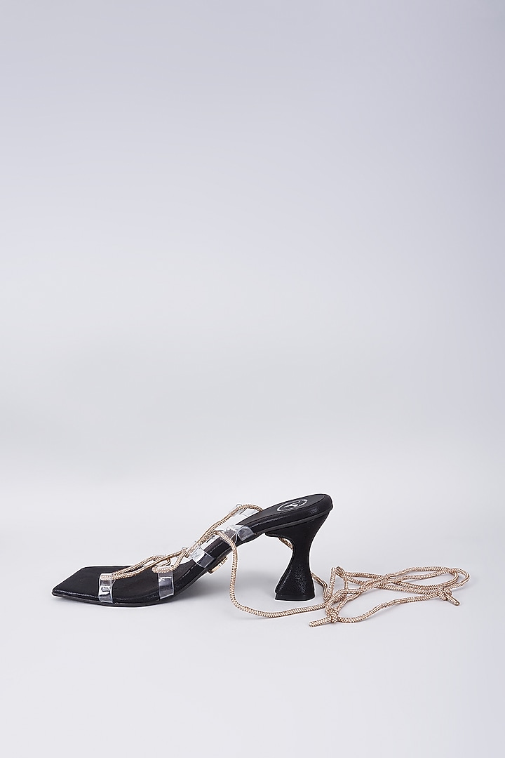 Black Synthetic & Vegan Rhinestone Embellished Heels by Sana K Luxurious Footwear at Pernia's Pop Up Shop