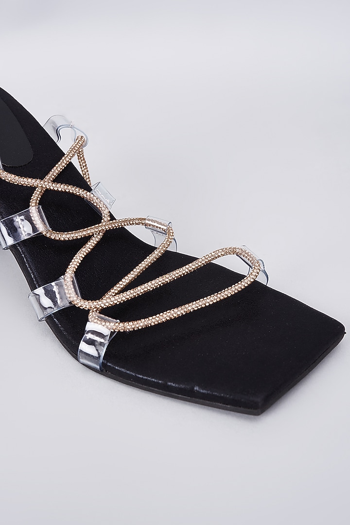 Black Synthetic & Vegan Rhinestone Embellished Heels by Sana K Luxurious Footwear at Pernia's Pop Up Shop