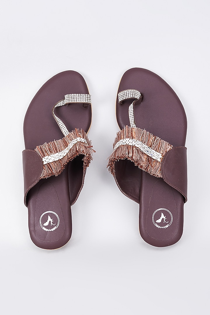 Brown Synthetic & Vegan Kolhapuri Flats by Sana K Luxurious Footwear at Pernia's Pop Up Shop