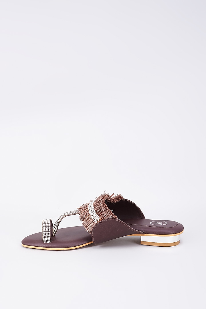 Brown Synthetic & Vegan Kolhapuri Flats by Sana K Luxurious Footwear at Pernia's Pop Up Shop