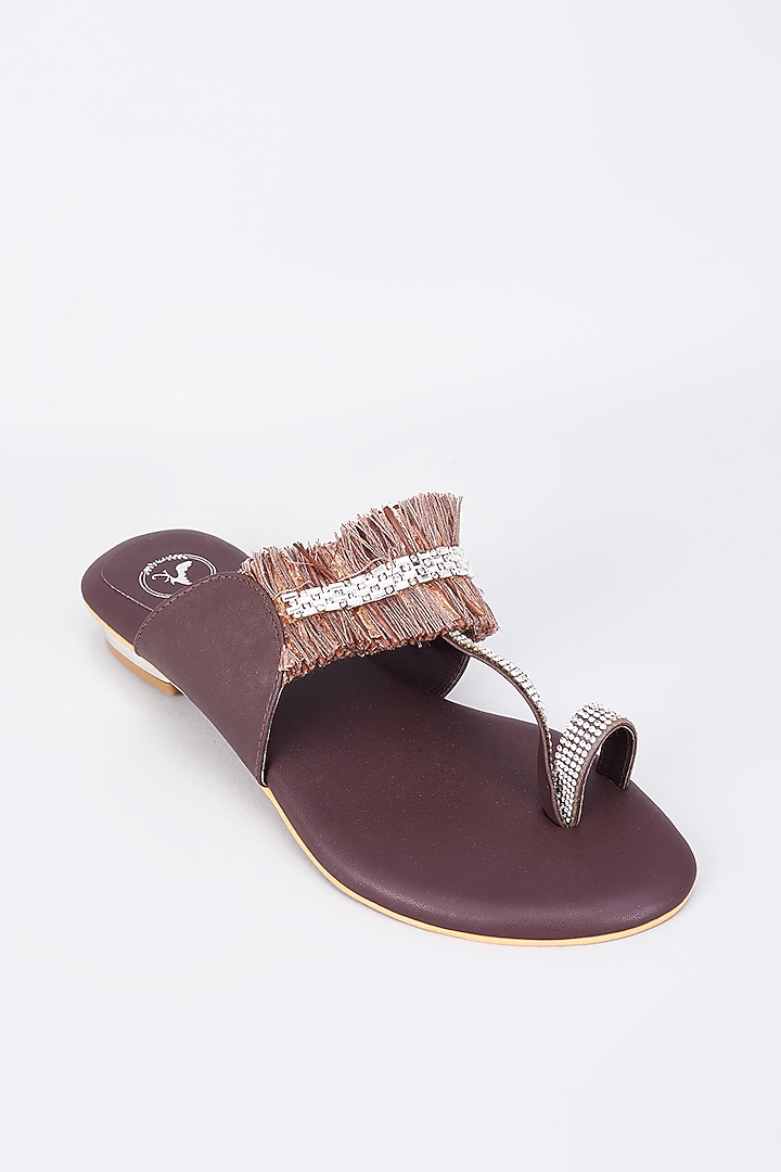 Brown Synthetic & Vegan Kolhapuri Flats by Sana K Luxurious Footwear at Pernia's Pop Up Shop