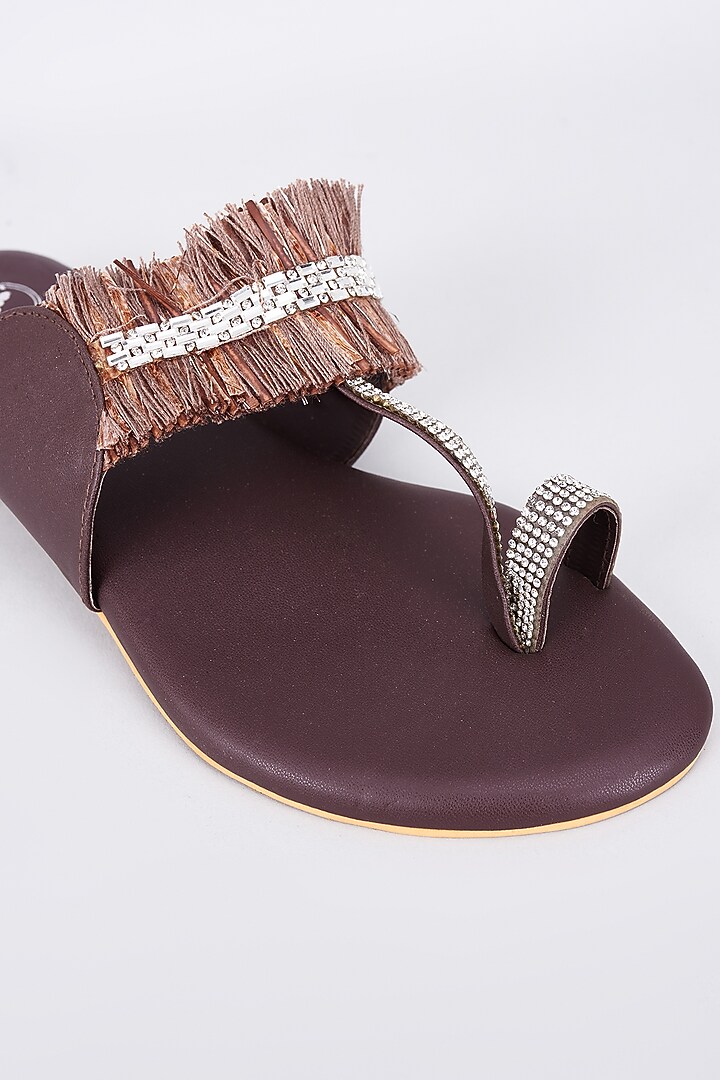Brown Synthetic & Vegan Kolhapuri Flats by Sana K Luxurious Footwear at Pernia's Pop Up Shop