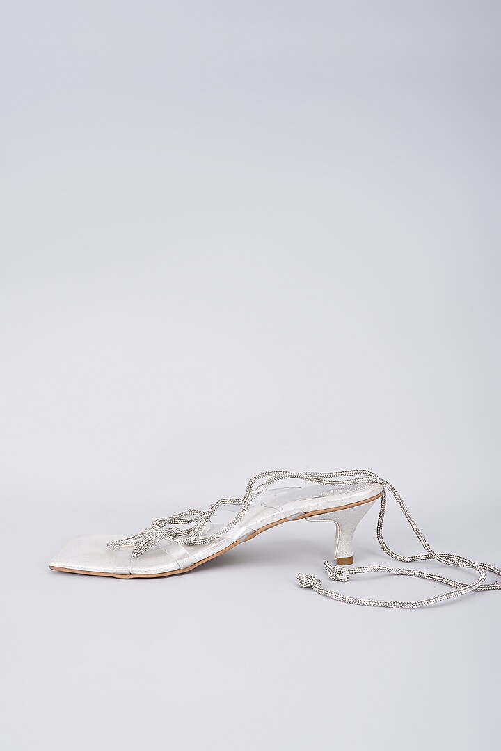Silver Synthetic & Vegan Rhinestone Embellished Heels by Sana K Luxurious Footwear at Pernia's Pop Up Shop