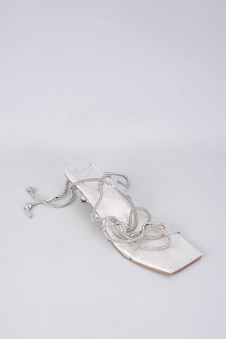 Silver Synthetic & Vegan Rhinestone Embellished Heels by Sana K Luxurious Footwear at Pernia's Pop Up Shop
