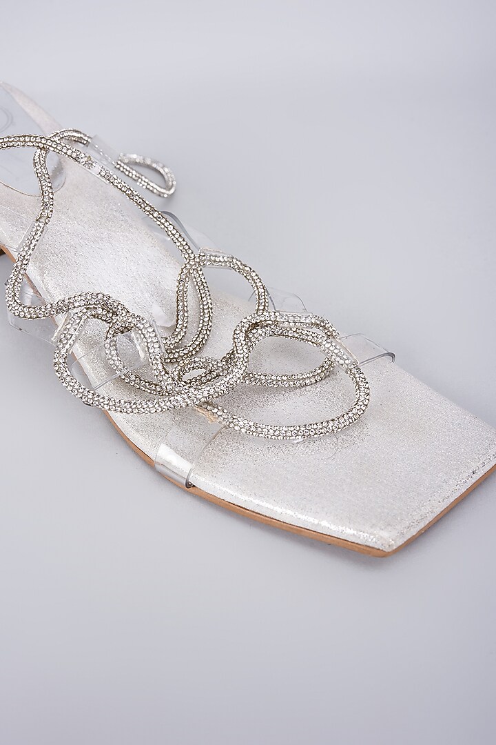 Silver Synthetic & Vegan Rhinestone Embellished Heels by Sana K Luxurious Footwear at Pernia's Pop Up Shop
