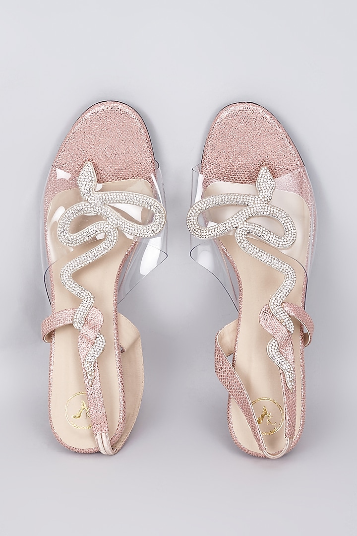Rose Gold Synthetic & Vegan Rhinestone Embellished Heels by Sana K Luxurious Footwear at Pernia's Pop Up Shop