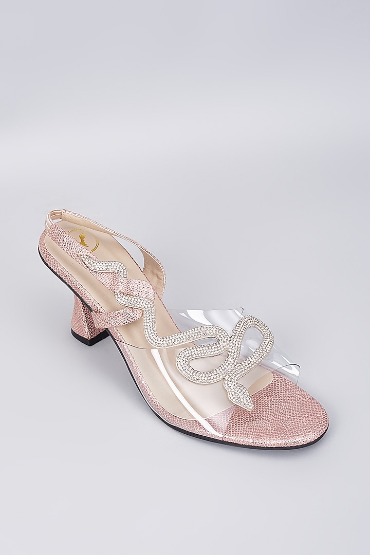 Rose Gold Synthetic & Vegan Rhinestone Embellished Heels by Sana K Luxurious Footwear at Pernia's Pop Up Shop