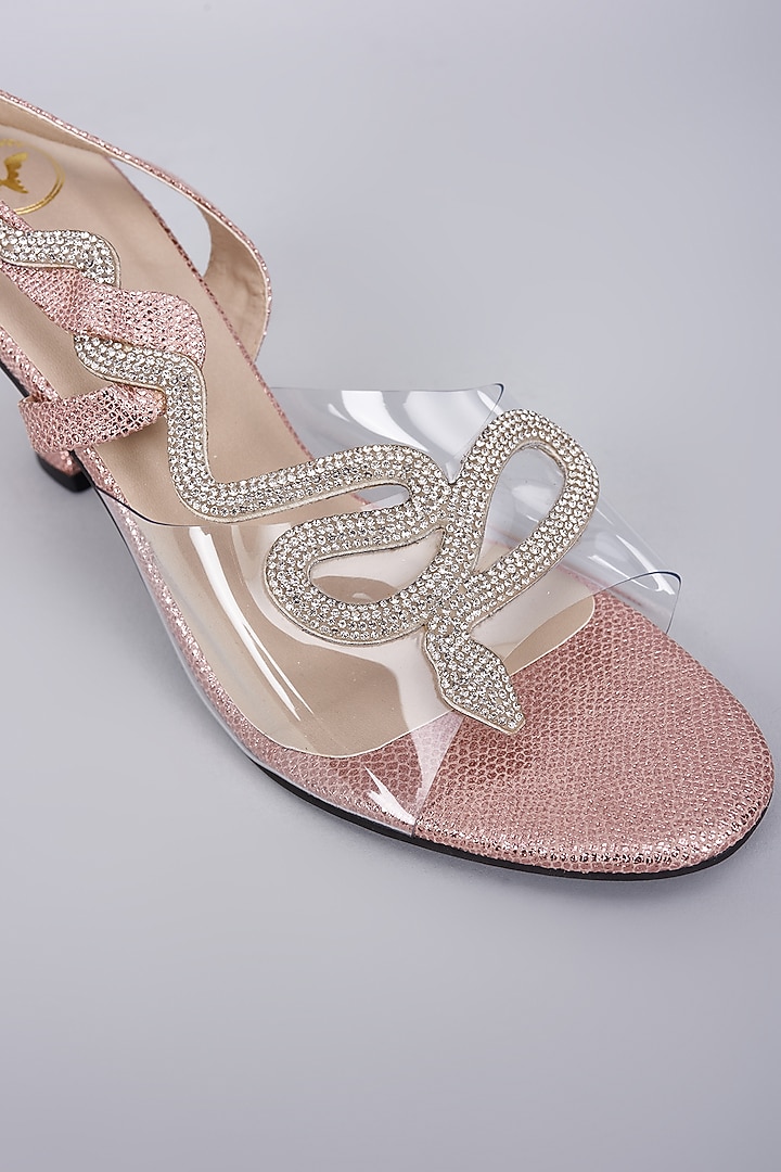 Rose Gold Synthetic & Vegan Rhinestone Embellished Heels by Sana K Luxurious Footwear at Pernia's Pop Up Shop