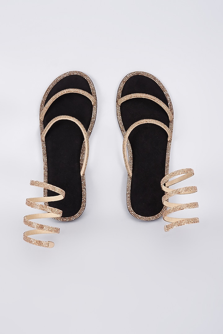 Black Synthetic & Vegan Rhinestone Spring Embellished Flats by Sana K Luxurious Footwear at Pernia's Pop Up Shop