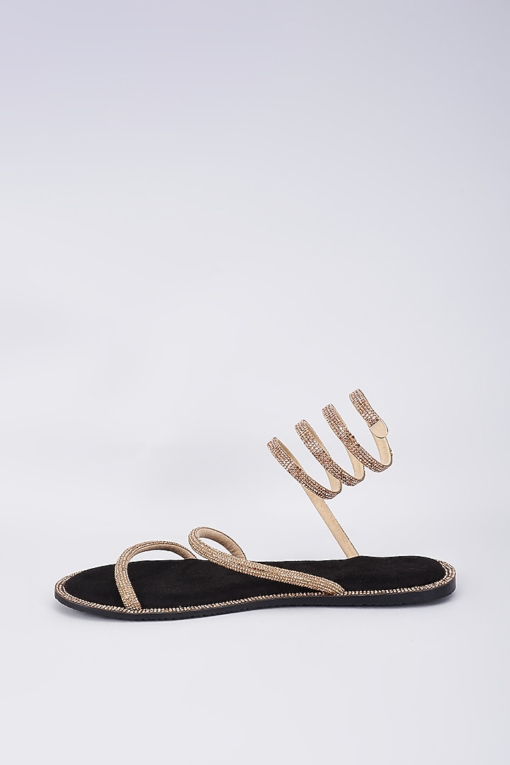Black Synthetic & Vegan Rhinestone Spring Embellished Flats by Sana K Luxurious Footwear at Pernia's Pop Up Shop