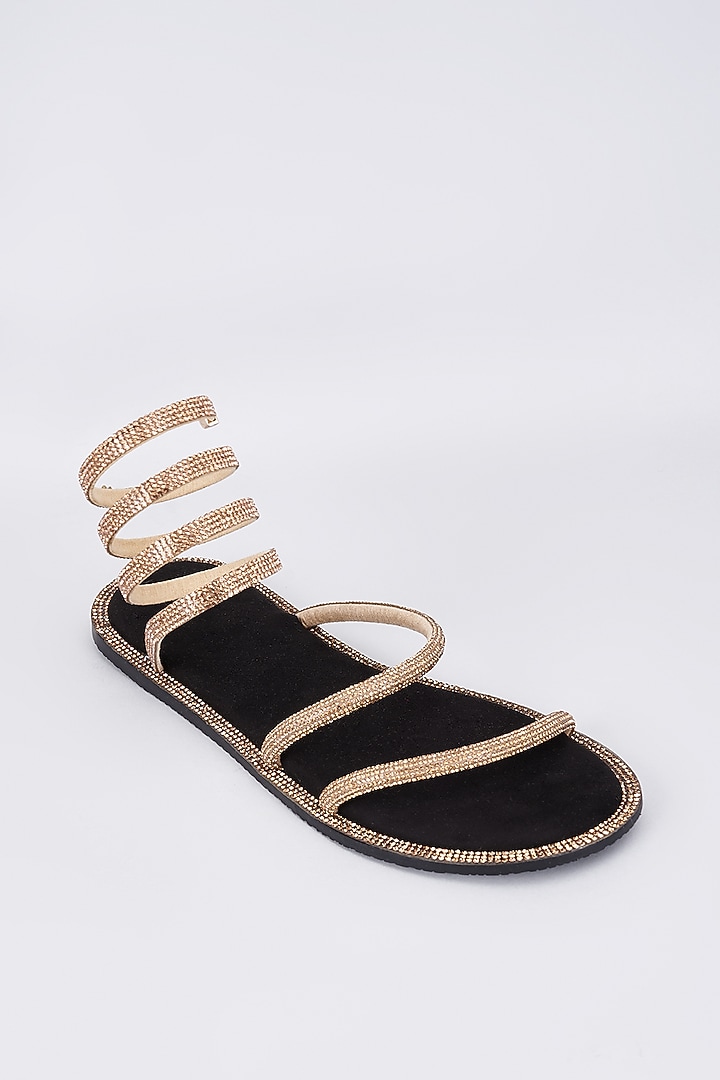 Black Synthetic & Vegan Rhinestone Spring Embellished Flats by Sana K Luxurious Footwear at Pernia's Pop Up Shop