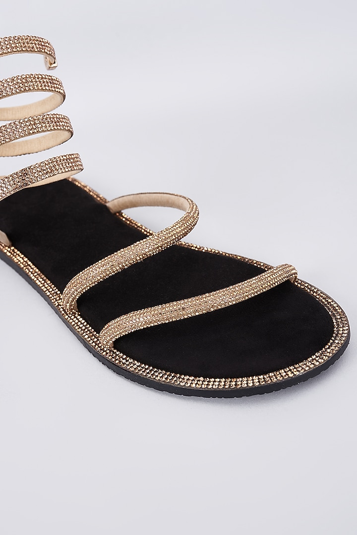 Black Synthetic & Vegan Rhinestone Spring Embellished Flats by Sana K Luxurious Footwear at Pernia's Pop Up Shop
