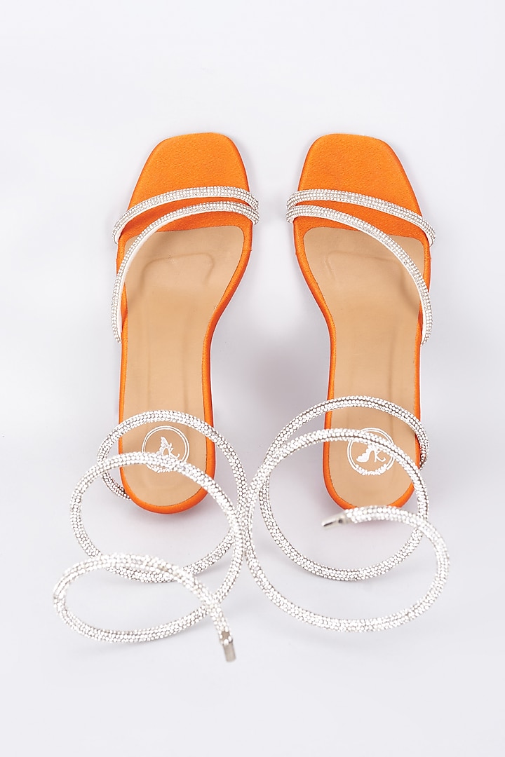 Orange Synthetic & Vegan Rhinestone String Embellished Heels by Sana K Luxurious Footwear at Pernia's Pop Up Shop