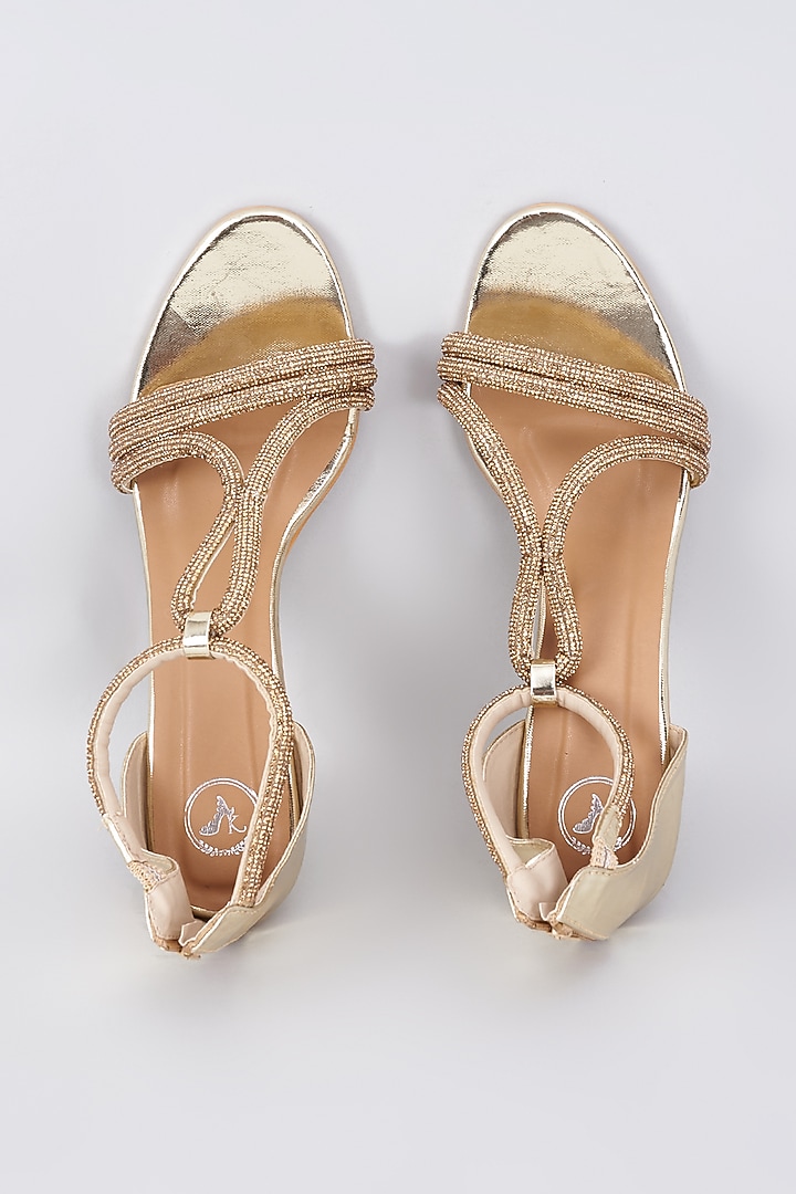 Gold Synthetic & Vegan Rhinestone Embellished Heels by Sana K Luxurious Footwear at Pernia's Pop Up Shop