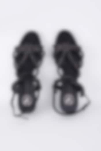 Black Synthetic & Vegan Rhinestone Embellished Heels by Sana K Luxurious Footwear at Pernia's Pop Up Shop