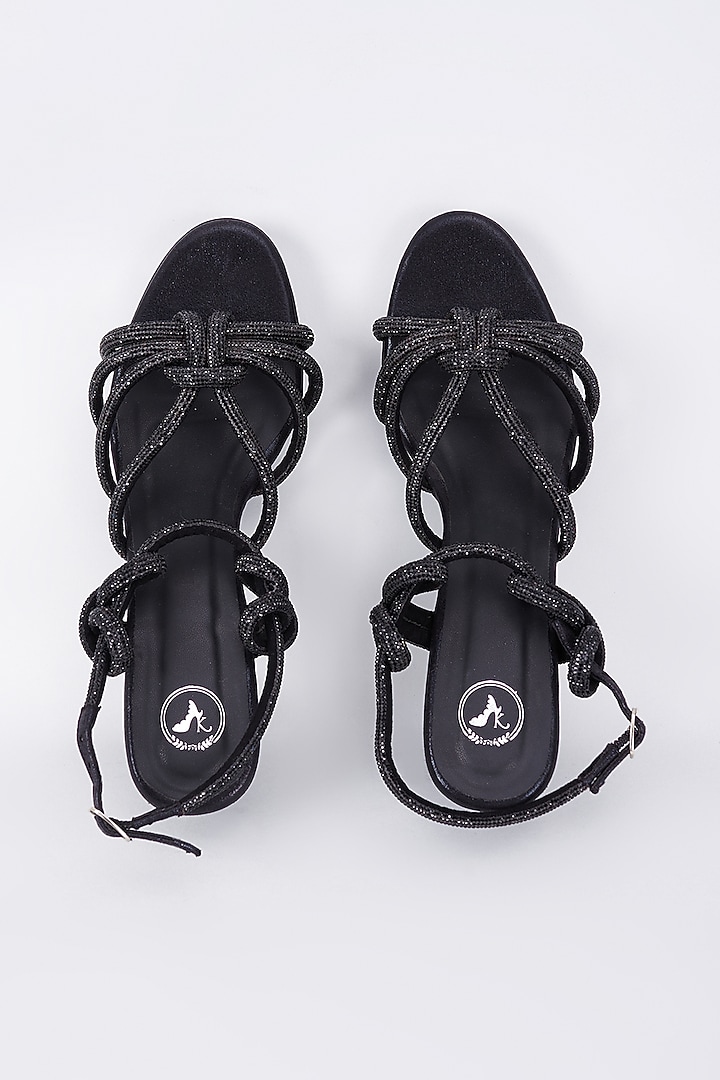 Black Synthetic & Vegan Rhinestone Embellished Heels by Sana K Luxurious Footwear at Pernia's Pop Up Shop