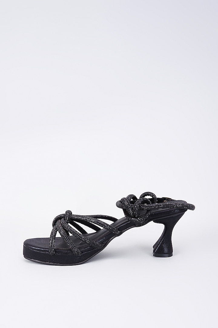 Black Synthetic & Vegan Rhinestone Embellished Heels by Sana K Luxurious Footwear at Pernia's Pop Up Shop