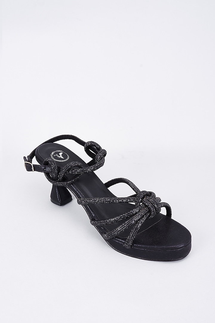 Black Synthetic & Vegan Rhinestone Embellished Heels by Sana K Luxurious Footwear at Pernia's Pop Up Shop