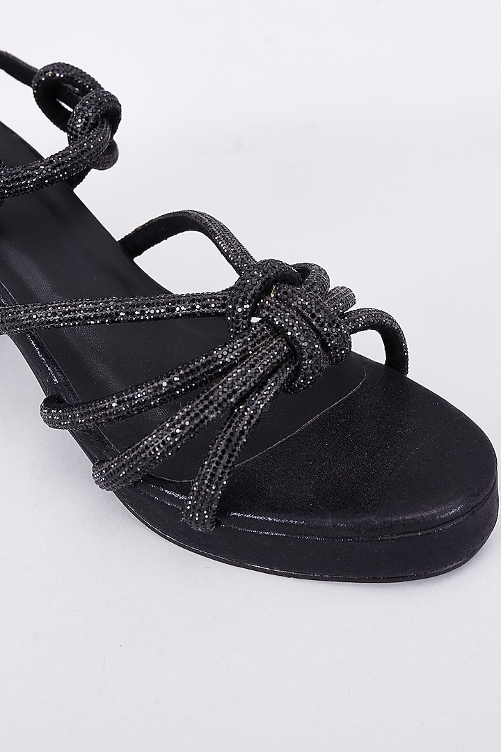 Black Synthetic & Vegan Rhinestone Embellished Heels by Sana K Luxurious Footwear at Pernia's Pop Up Shop