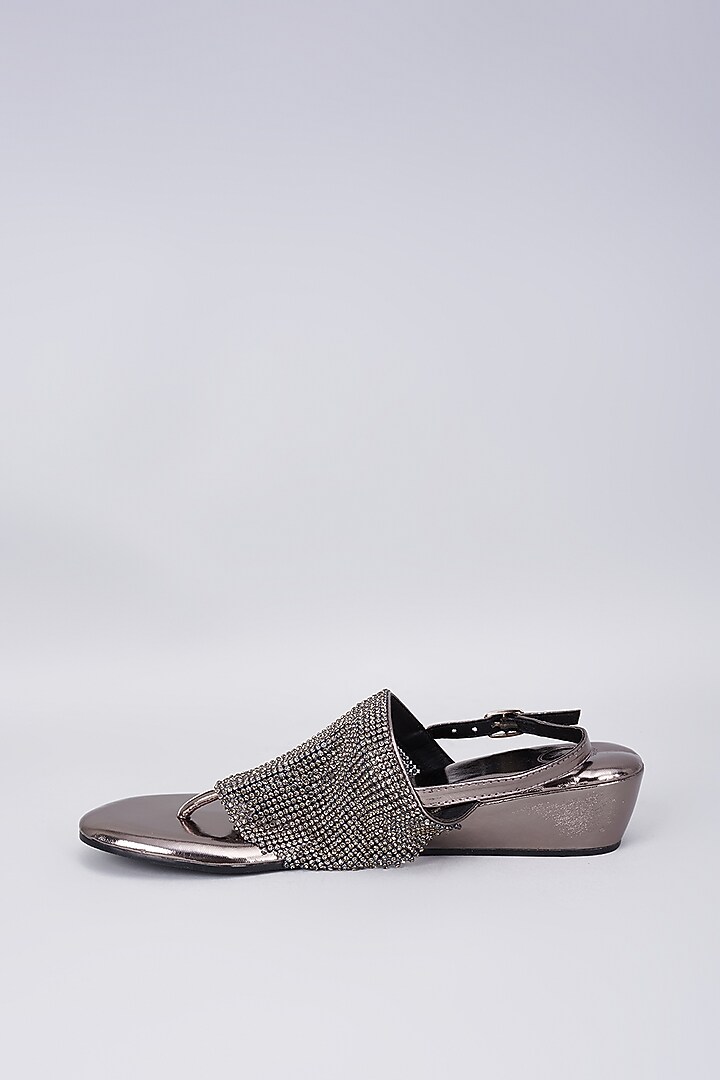 Grey Vegan Mesh Embellished Wedges by Sana K Luxurious Footwear at Pernia's Pop Up Shop