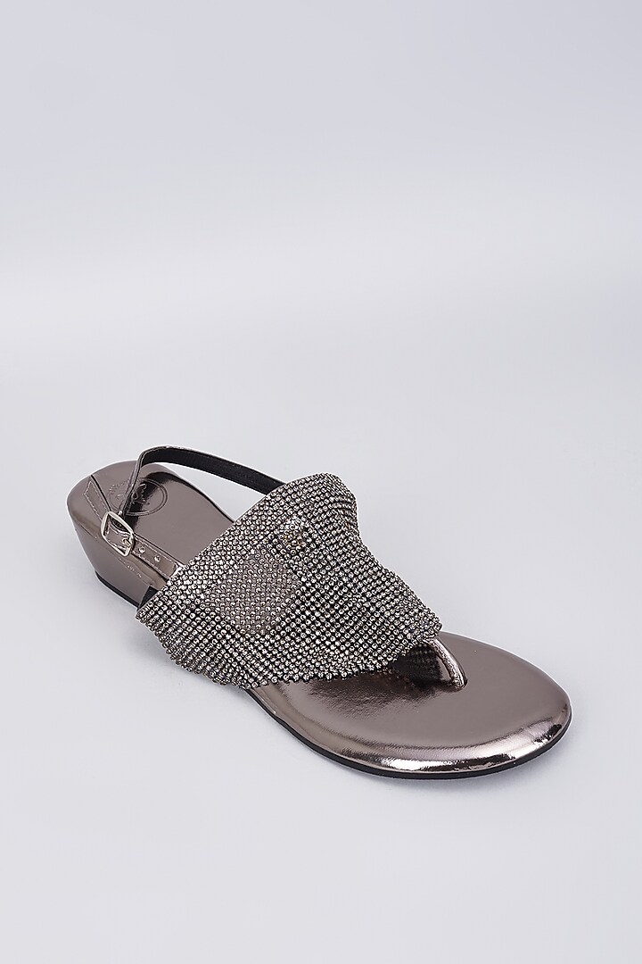 Grey Vegan Mesh Embellished Wedges by Sana K Luxurious Footwear at Pernia's Pop Up Shop