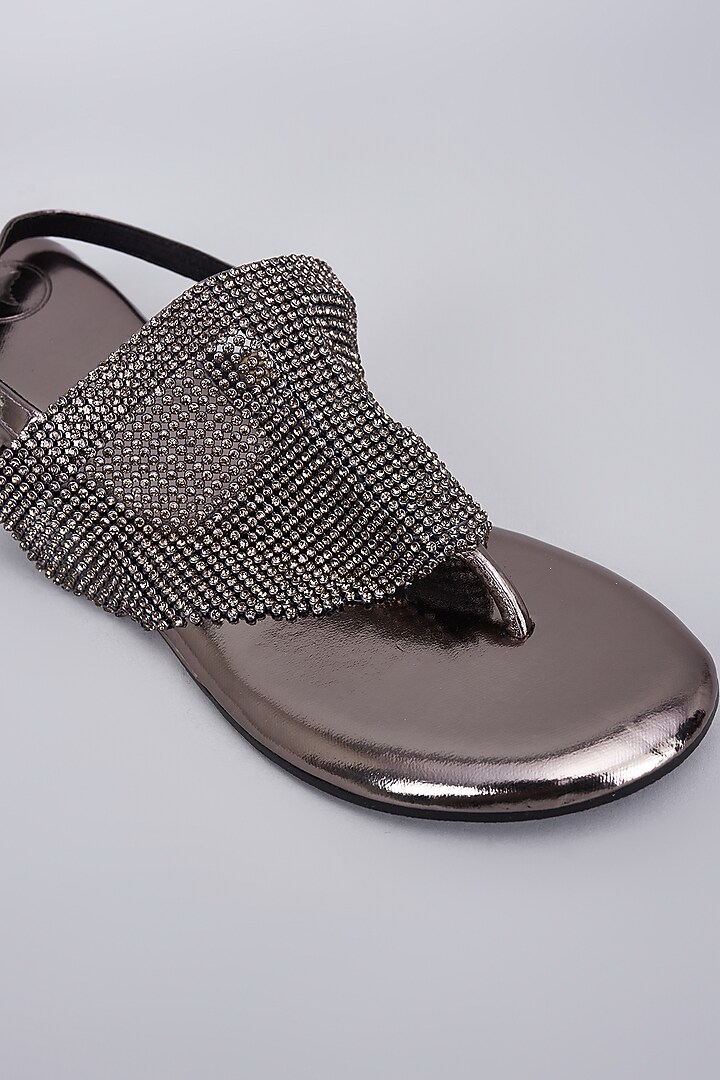 Grey Vegan Mesh Embellished Wedges by Sana K Luxurious Footwear at Pernia's Pop Up Shop