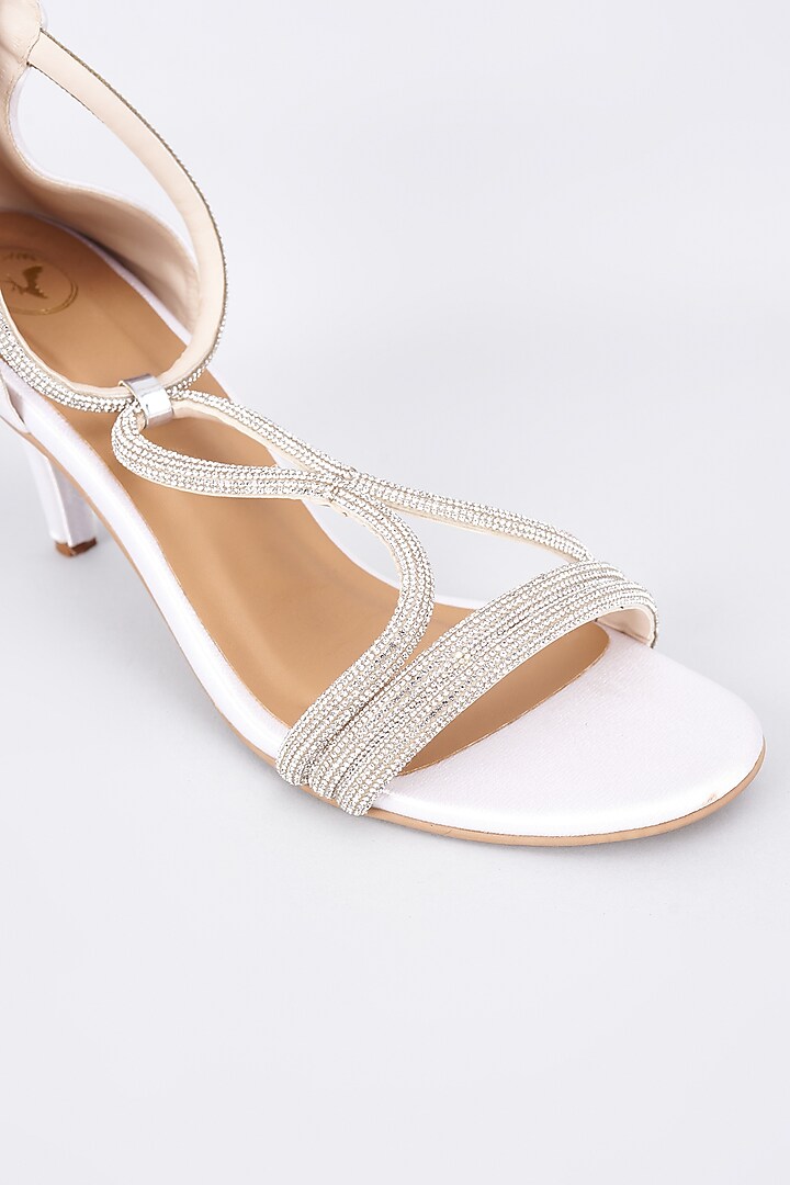 White Synthetic & Vegan Rhinestone Embellished Heels by Sana K Luxurious Footwear at Pernia's Pop Up Shop