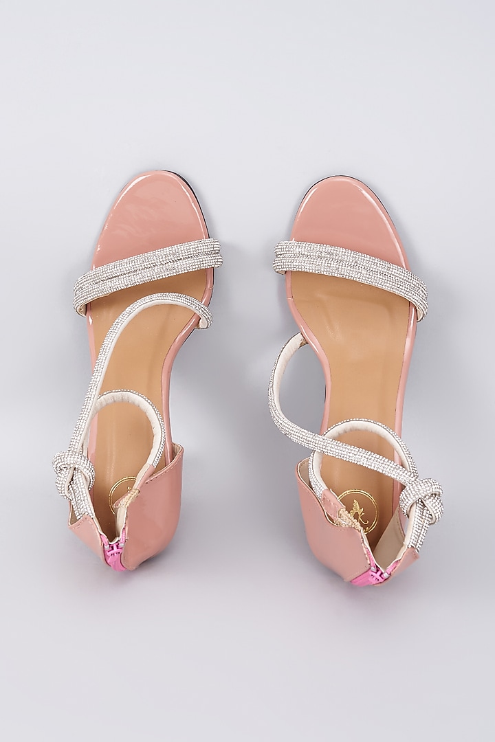 Nude Pink Synthetic & Vegan Rhinestone Embellished Heels by Sana K Luxurious Footwear at Pernia's Pop Up Shop