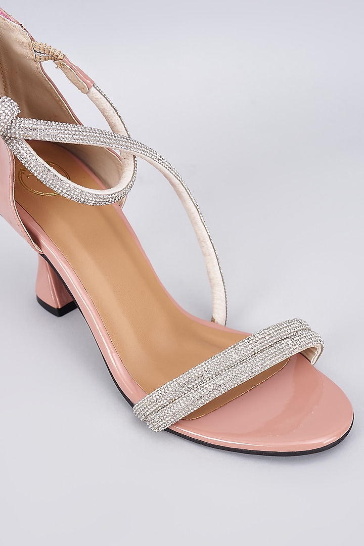 Nude Pink Synthetic & Vegan Rhinestone Embellished Heels by Sana K Luxurious Footwear at Pernia's Pop Up Shop