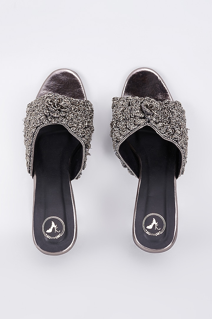 Grey Synthetic & Vegan Handwork Heels by Sana K Luxurious Footwear at Pernia's Pop Up Shop