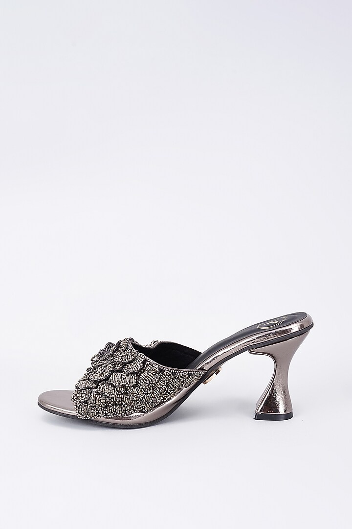 Grey Synthetic & Vegan Handwork Heels by Sana K Luxurious Footwear at Pernia's Pop Up Shop