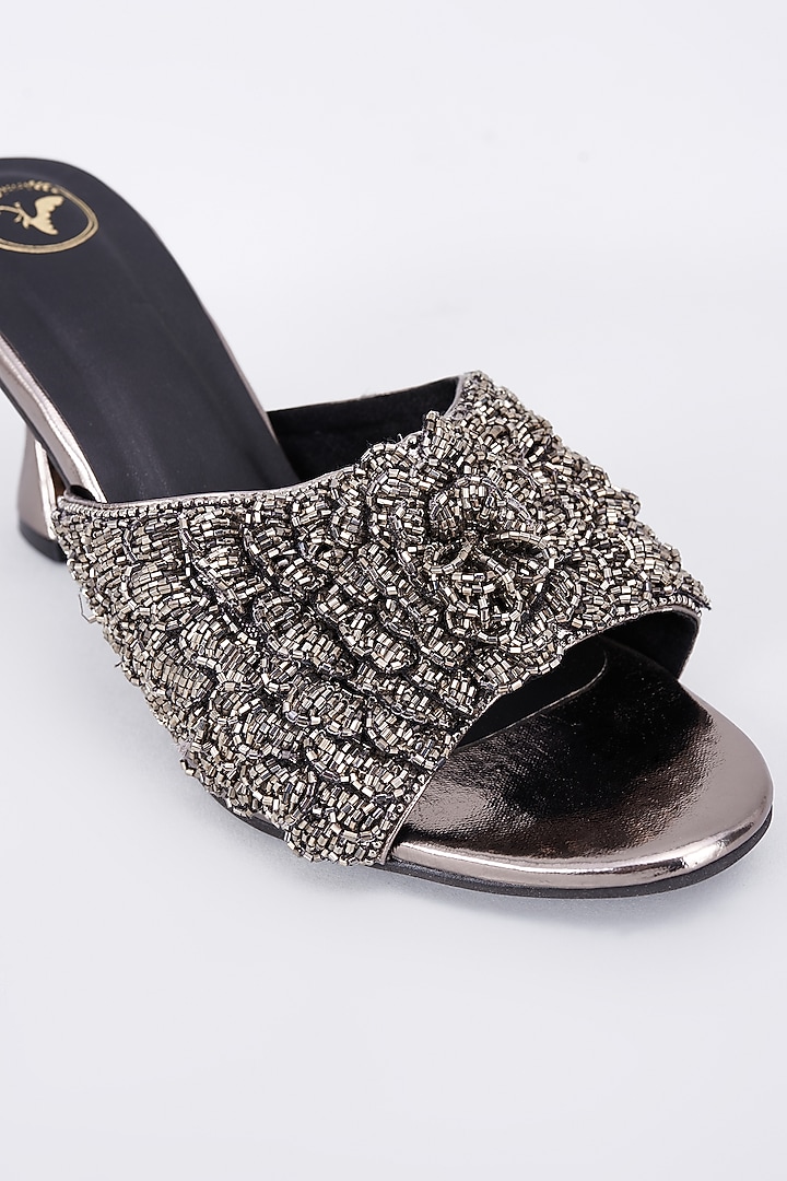 Grey Synthetic & Vegan Handwork Heels by Sana K Luxurious Footwear at Pernia's Pop Up Shop