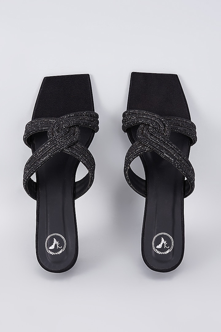 Black Synthetic & Vegan Rhinestone Embellished Heels by Sana K Luxurious Footwear at Pernia's Pop Up Shop