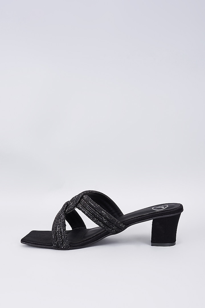Black Synthetic & Vegan Rhinestone Embellished Heels by Sana K Luxurious Footwear at Pernia's Pop Up Shop