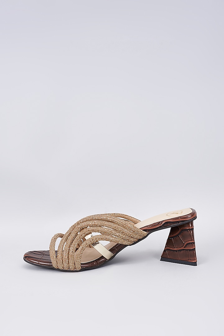 Brown Synthetic & Vegan Rhinestone Embellished Heels by Sana K Luxurious Footwear at Pernia's Pop Up Shop