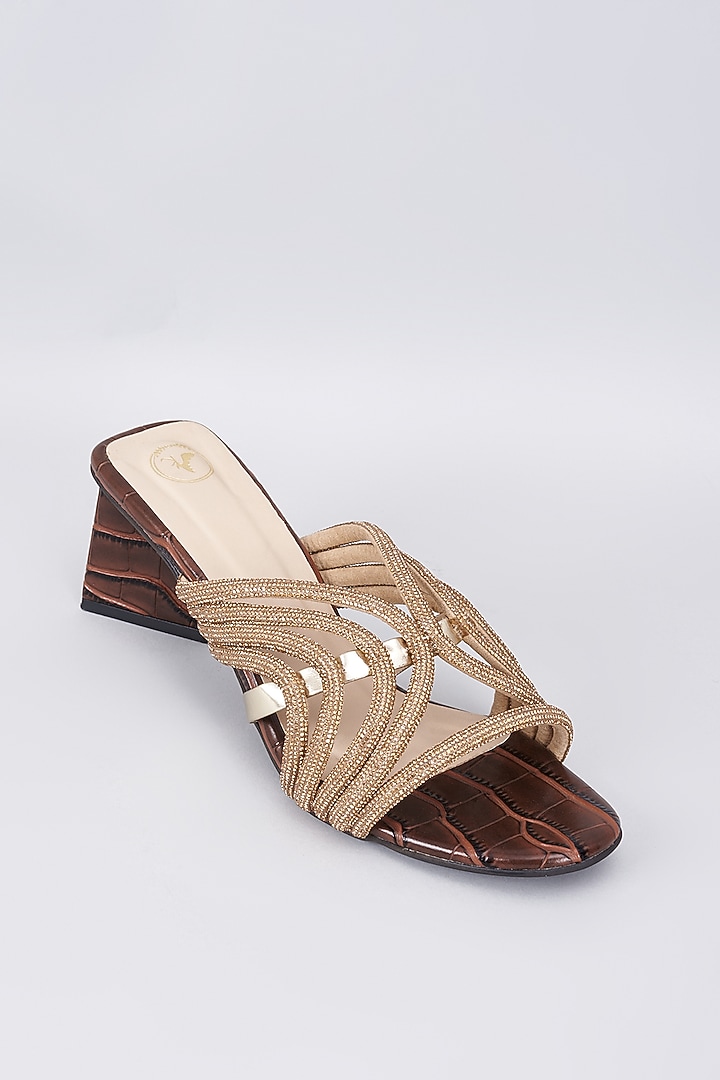 Brown Synthetic & Vegan Rhinestone Embellished Heels by Sana K Luxurious Footwear at Pernia's Pop Up Shop