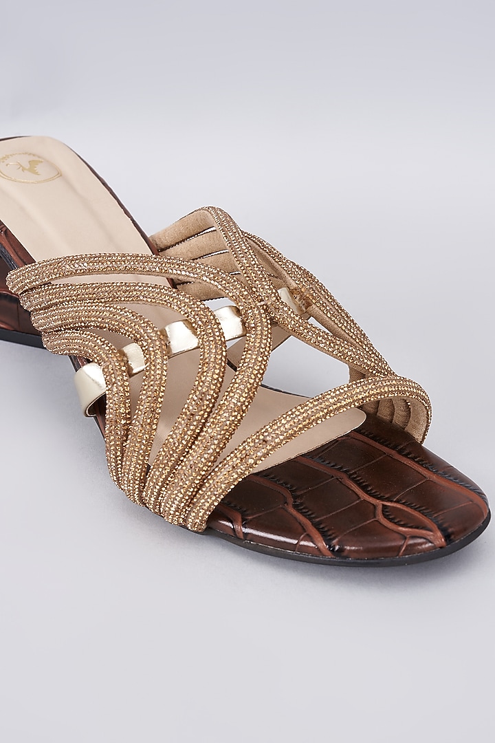 Brown Synthetic & Vegan Rhinestone Embellished Heels by Sana K Luxurious Footwear at Pernia's Pop Up Shop