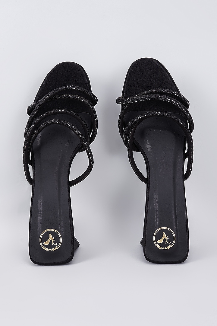 Black Synthetic & Vegan Rhinestone Embellished Heels by Sana K Luxurious Footwear at Pernia's Pop Up Shop