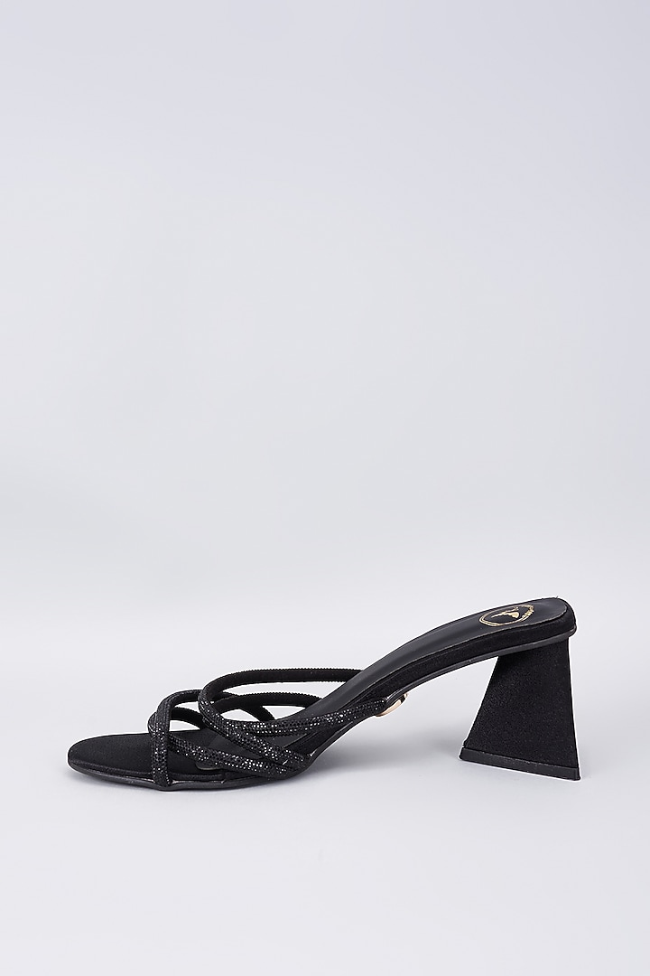 Black Synthetic & Vegan Rhinestone Embellished Heels by Sana K Luxurious Footwear at Pernia's Pop Up Shop