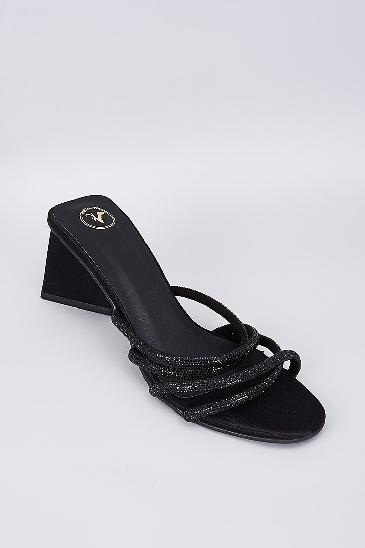 Black Synthetic & Vegan Rhinestone Embellished Heels by Sana K Luxurious Footwear at Pernia's Pop Up Shop