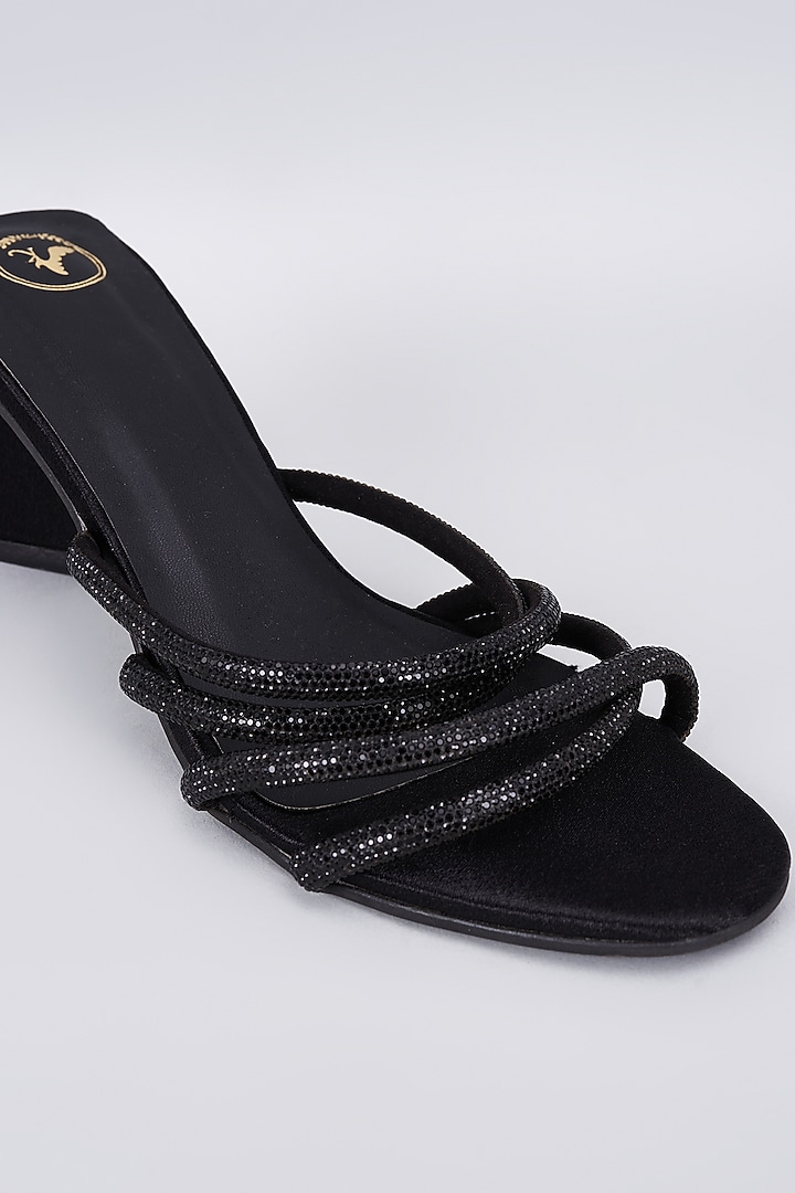 Black Synthetic & Vegan Rhinestone Embellished Heels by Sana K Luxurious Footwear at Pernia's Pop Up Shop