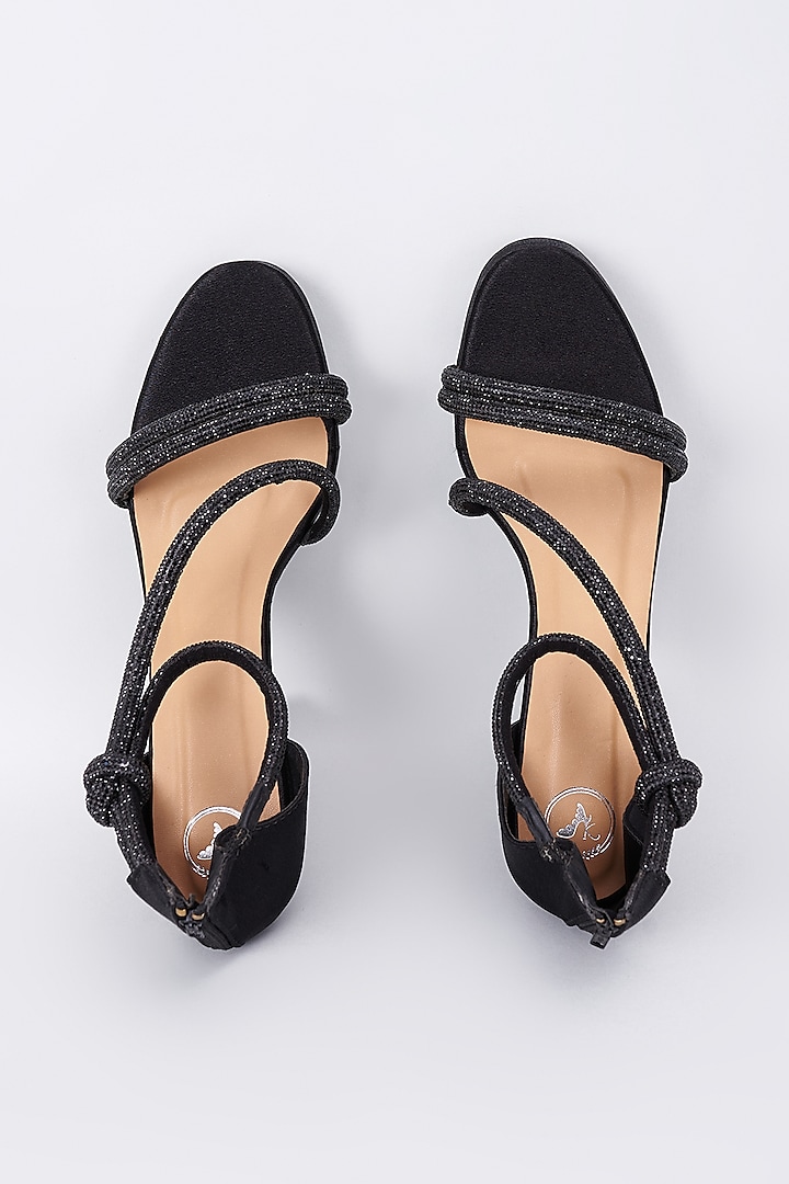 Black Synthetic & Vegan Rhinestone Embellished Heels by Sana K Luxurious Footwear