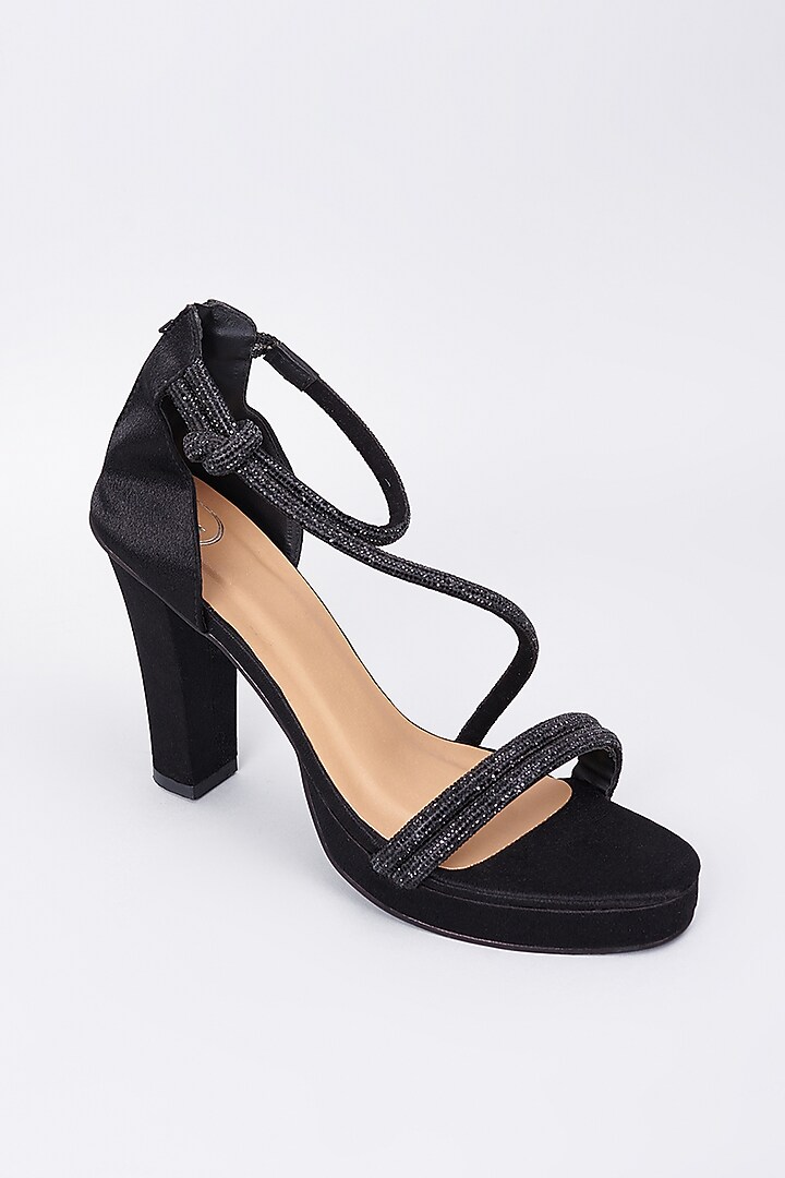 Black Synthetic & Vegan Rhinestone Embellished Heels by Sana K Luxurious Footwear at Pernia's Pop Up Shop