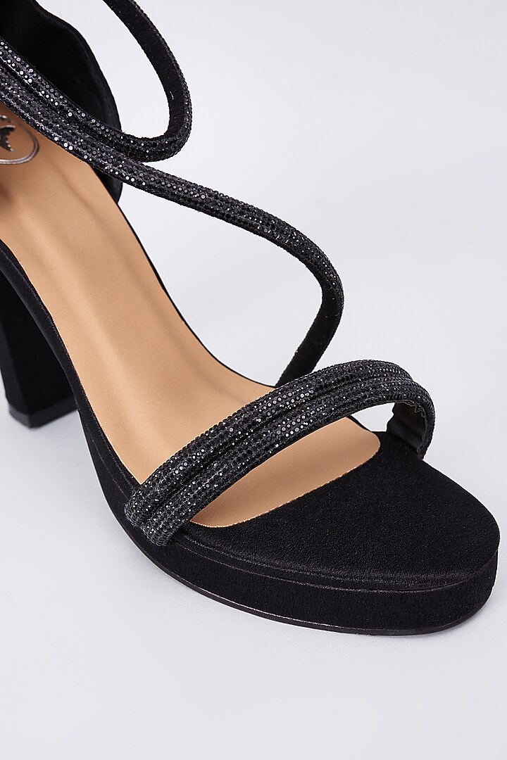 Black Synthetic & Vegan Rhinestone Embellished Heels by Sana K Luxurious Footwear at Pernia's Pop Up Shop