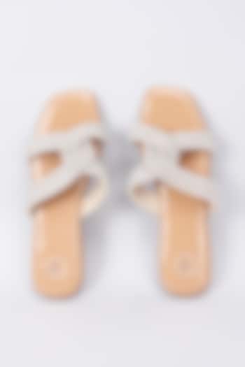 Nude Synthetic & Vegan Rhinestone Embellished Flats by Sana K Luxurious Footwear