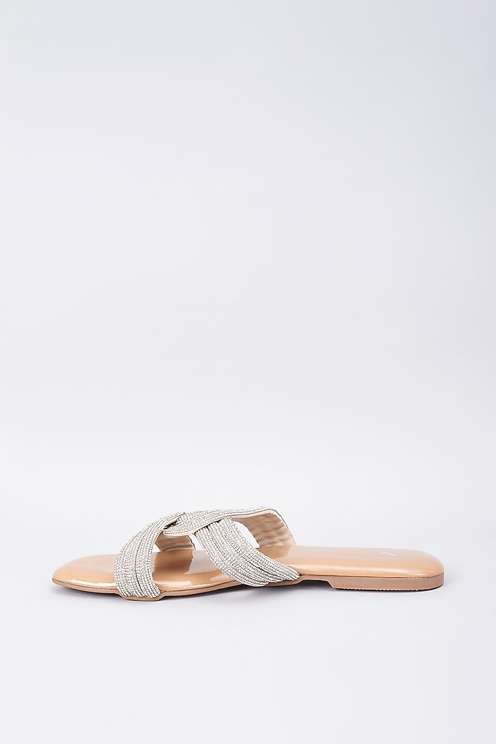 Nude Synthetic & Vegan Rhinestone Embellished Flats by Sana K Luxurious Footwear at Pernia's Pop Up Shop