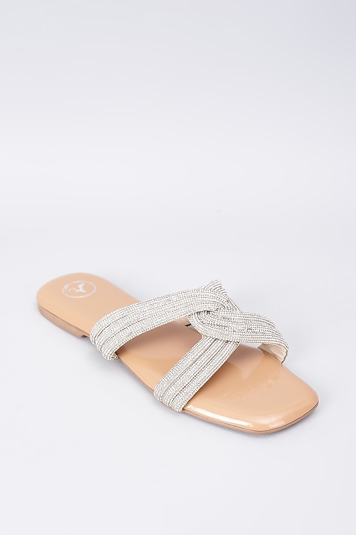 Nude Synthetic & Vegan Rhinestone Embellished Flats by Sana K Luxurious Footwear at Pernia's Pop Up Shop