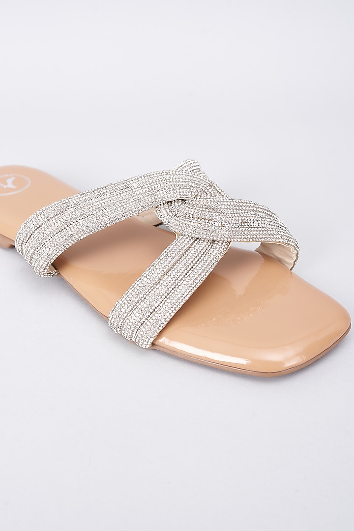 Nude Synthetic & Vegan Rhinestone Embellished Flats by Sana K Luxurious Footwear at Pernia's Pop Up Shop