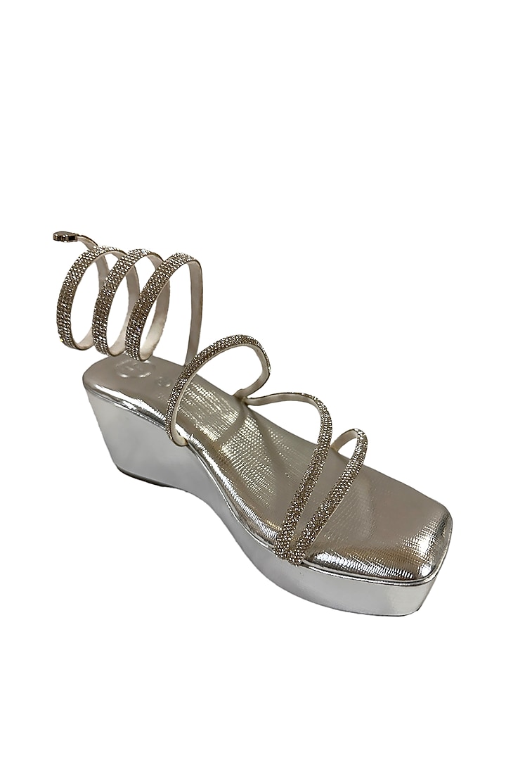 Silver Vegan Rhinestone Embellished Wedges by Sana K Luxurious Footwear at Pernia's Pop Up Shop