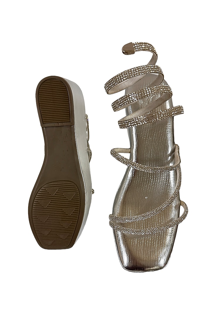 Silver Vegan Rhinestone Embellished Wedges by Sana K Luxurious Footwear at Pernia's Pop Up Shop